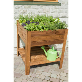 Buttercup Vegetable Bed with Four Sections and 160L Shelf Plastic Bag - Wood - L80 x W80 x H88 cm - Brown