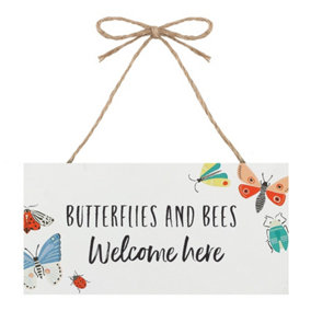 Butterflies and Bees Wooden Hanging Garden Sign, H10 x W20 cm