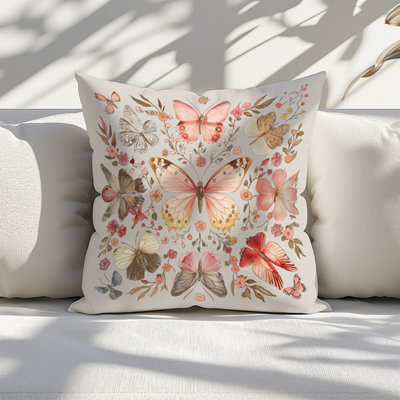 Butterflies Printed Faux Suede Cushion 45cm x 45cm