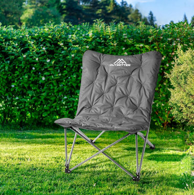 Butterfly Camping Folding Chair with Oversized Padded Moon Chair - Grey