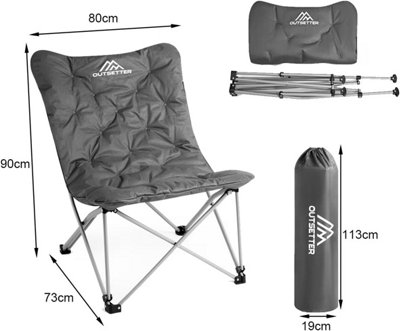Butterfly Camping Folding Chair with Oversized Padded Moon Chair - Grey