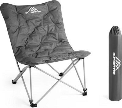 Butterfly Camping Folding Chair with Oversized Padded Moon Chair - Grey