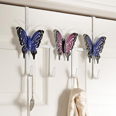 Butterfly Design Over-the-Door Hooks - Metal Hanger with 4 Hooks ...