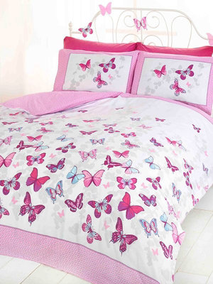 Butterfly Flutter King Size Duvet Cover and Pillowcase Set - Pink