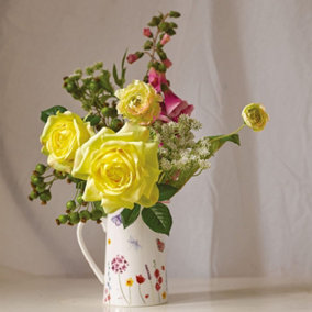 Butterfly Garden Jug - Floral & Butterfly Design Vase for Fresh or Artificial Flower Stem Arrangements - Measures 14 x 12cm