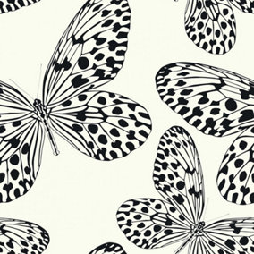 Butterfly Garden Wallpaper In Cream And Black