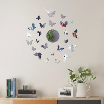 Butterfly Mirror Stickers, 3D Acrylic Wall Stickers, Removable Silver ...