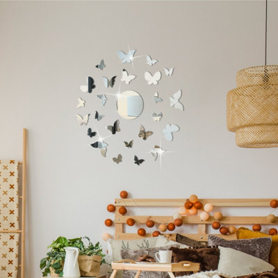 Butterfly Mirror Stickers, 3D Acrylic Wall Stickers, Removable Silver ...