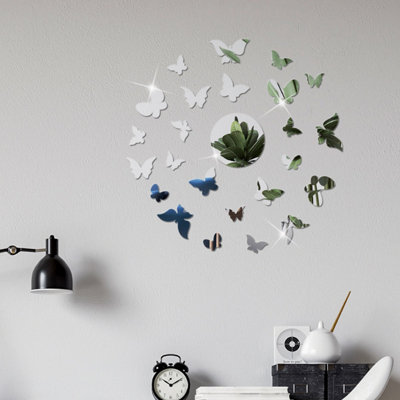 Butterfly Mirror Stickers, 3D Acrylic Wall Stickers, Removable Silver ...