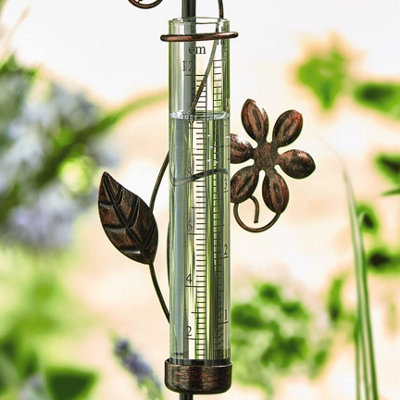 Butterfly Outdoor Thermometer & Rain Gauge - Rust-Proof Metal Decorative Garden Weather Tracking Station - 80 x 18.5 x 11cm
