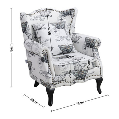 Butterfly Pattern Velvet Effect Occasional Armchair Lounge Chair Sofa Chair