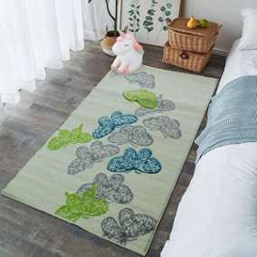 Butterfly Rug-Kids/Girls Room-Teal,Green,Grey and Cream,120 x 170 cm