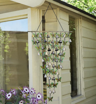 Butterfly Wind Chime Decoration - Colourful Hanging Mobile Garden Windchime with Decorative Butterflies & Bells - 53 x 33 x 3cm