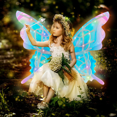 sachin and babi light blue dress Butterfly Wings and Halo Light up Wings with Musical Cosplay Fancy Dress-up  for Kids