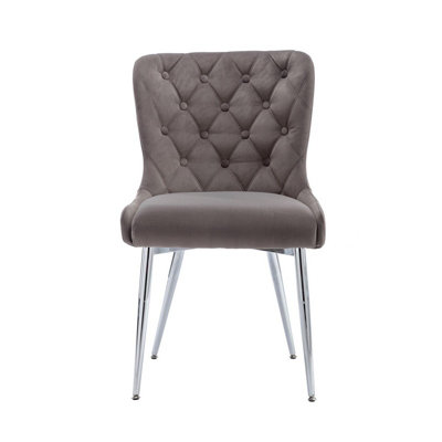 Button Back Dining Chair - Bent Wood - L57 x W53 x H91 cm - Grey/Chrome