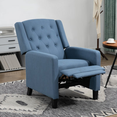 Button Tufted Recliner Chair, Microfibre Cloth Reclining Armchair, Blue