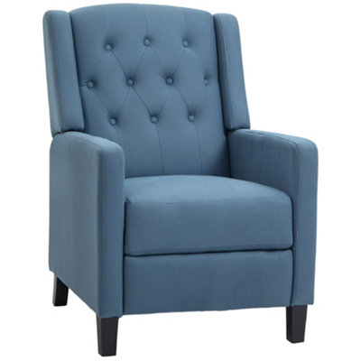 Button Tufted Recliner Chair, Microfibre Cloth Reclining Armchair, Blue