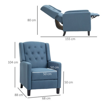 Button Tufted Recliner Chair, Microfibre Cloth Reclining Armchair, Blue