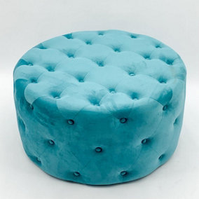Buttoned Round Footstool - L80 x W80 x H45 cm - Blue