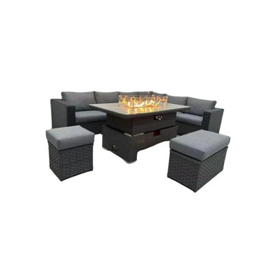 Buxton Rattan Garden Rising Corner Dining Set With Fire Pit