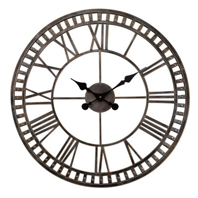 Buxton Skeleton Indoor or Outdoor Clock - Battery Powered Weatherproof Metal Home or Garden Quartz Clock - Measures 60cm Diameter