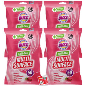 Buzz Antibacterial Wipes - 200pk - Rhubarb Scented Cleaning Wipes Antibacterial Surface Cleaning - Kills 99.9% of Bacteria