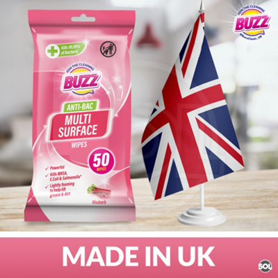 Buzz Antibacterial Wipes - 200pk - Rhubarb Scented Cleaning Wipes ...
