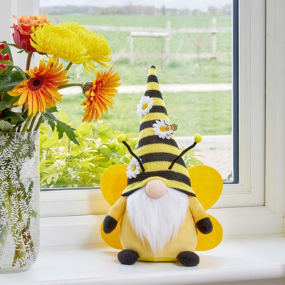 Buzz Gonk - Black & Yellow Bumble Bee Faceless Soft Plush Stuffed Tomte Gnome Novelty Home Ornament Decoration - H37 x W23 x D11cm