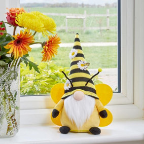 Buzz Gonk - Black & Yellow Bumble Bee Faceless Soft Plush Stuffed Tomte Gnome Novelty Home Ornament Decoration - H37 x W23 x D11cm
