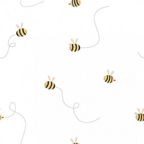 Buzzzy Bees Wallpaper in White