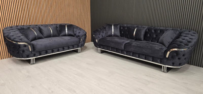 Navy velvet on sale sofa set