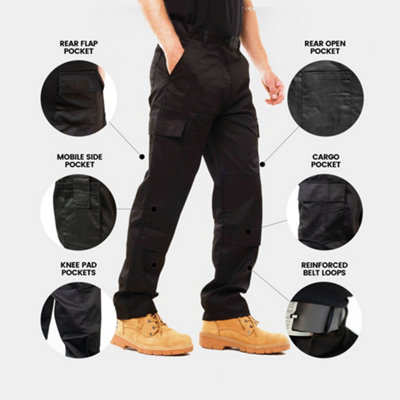 BWM Mens Navy Lightweight Cargo Combat Work Trousers with Knee Pad Pockets (W28, L29)