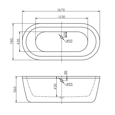 Byran White Freestanding Acrylic Bath (L)1670mm (W)785mm