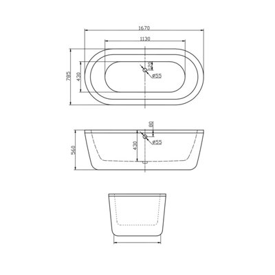 Byran White Freestanding Acrylic Bath (L)1670mm (W)785mm - 3