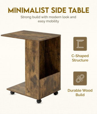 C-Shape Side Table Storage Unit with Compartment on Wheels, Vintage ...