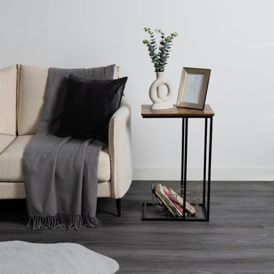 C Shape Table Side End Living Room Furniture Bedside Nightstand, Dark Wood