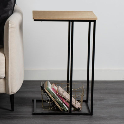 C Shape Table Side End Living Room Furniture Bedside Nightstand, Light Wood