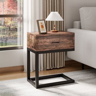 C Shaped Side Table with Drawer Sofa End Table and Drawer