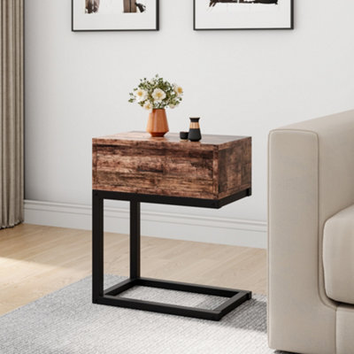 C Shaped Side Table with Drawer Sofa End Table and Drawer