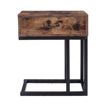C Shaped Side Table with Drawer Sofa End Table and Drawer