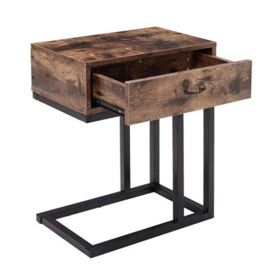 C Shaped Side Table with Drawer Sofa End Table and Drawer