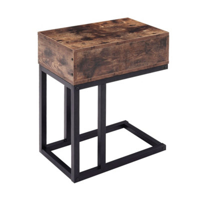 C Shaped Side Table with Drawer Sofa End Table and Drawer