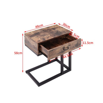 C Shaped Side Table with Drawer Sofa End Table and Drawer