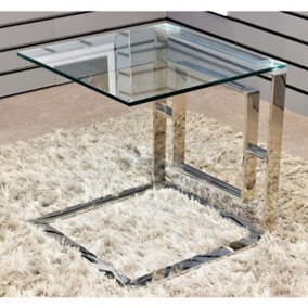 C Shaped Sofa Side Table With Clear Glass Top Coffee End Table For Living Room