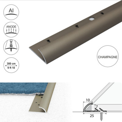 C07 10mm Anodised Aluminium Single Edge Carpet Profile - Champagne, 1.0m