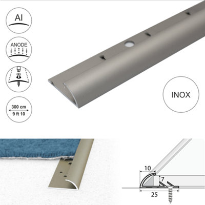 C07 10mm Anodised Aluminium Single Edge Carpet Profile - Inox, 1.0m