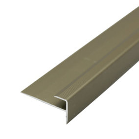 C24 28 x 14.5mm Anodised Aluminium LVT Stair nosing Edge Profile For 5mm Flooring - Champagne, 0.9m