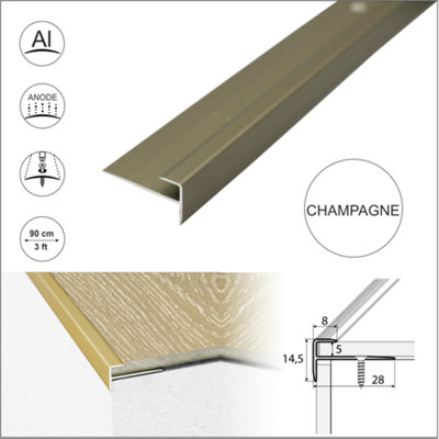 C24 28 x 14.5mm Anodised Aluminium LVT Stair nosing Edge Profile For 5mm Flooring - Champagne, 0.9m