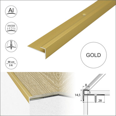 C24 28 x 14.5mm Anodised Aluminium LVT Stair nosing Edge Profile For 5mm Flooring - Gold, 0.9m