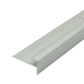C24 28 x 14.5mm Anodised Aluminium LVT Stair nosing Edge Profile For 5mm Flooring - Silver, 0.9m